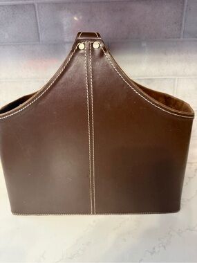 Vintage style faux leather magazine basket Caddy newspaper Holder Buckle Detail